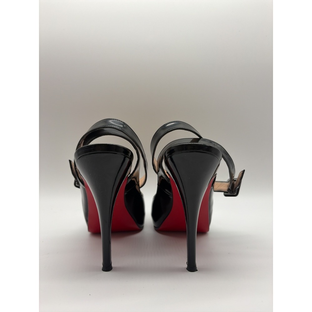 Christian Louboutin Lady Peep Slingback Black Patent Leather Heels Size 38.5 - Picture 4 of 9